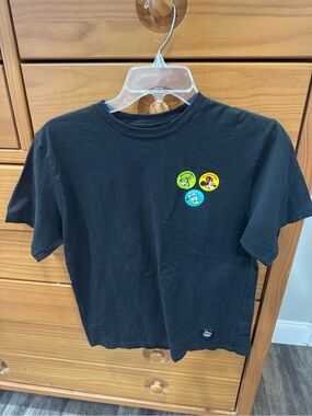 Vans Disney Black Kids Graphic Tee with Colorful Character Patches X-Large